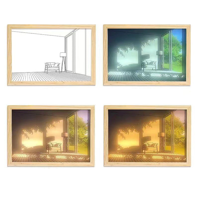 Dollcini Otthon LED Világító Falikép – USB-s, Fa Keretes Dekor