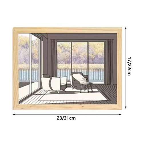 Dollcini Otthon LED Világító Falikép – USB-s, Fa Keretes Dekor