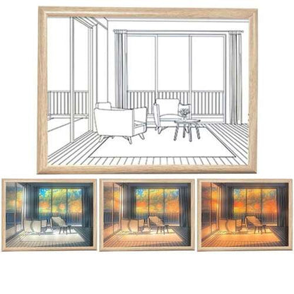 Dollcini Otthon LED Világító Falikép – USB-s, Fa Keretes Dekor