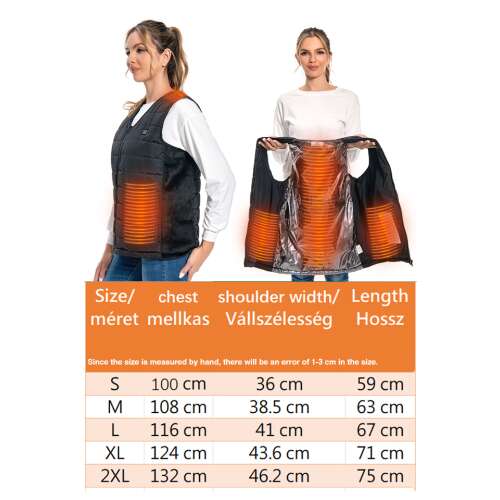 Dollcini Fűthető Női Mellény – 9 Zónás, USB Töltéssel, Fekete [A powerbankot külön kell megvásárolni]