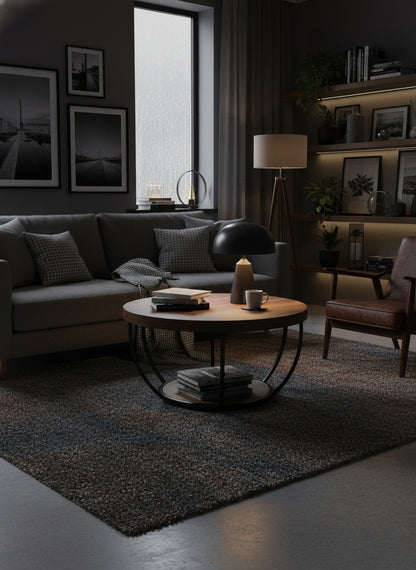 Dollcini Otthon Kerek Fa Dohányzóasztal Ipari Stílusban – Alsó Polccal