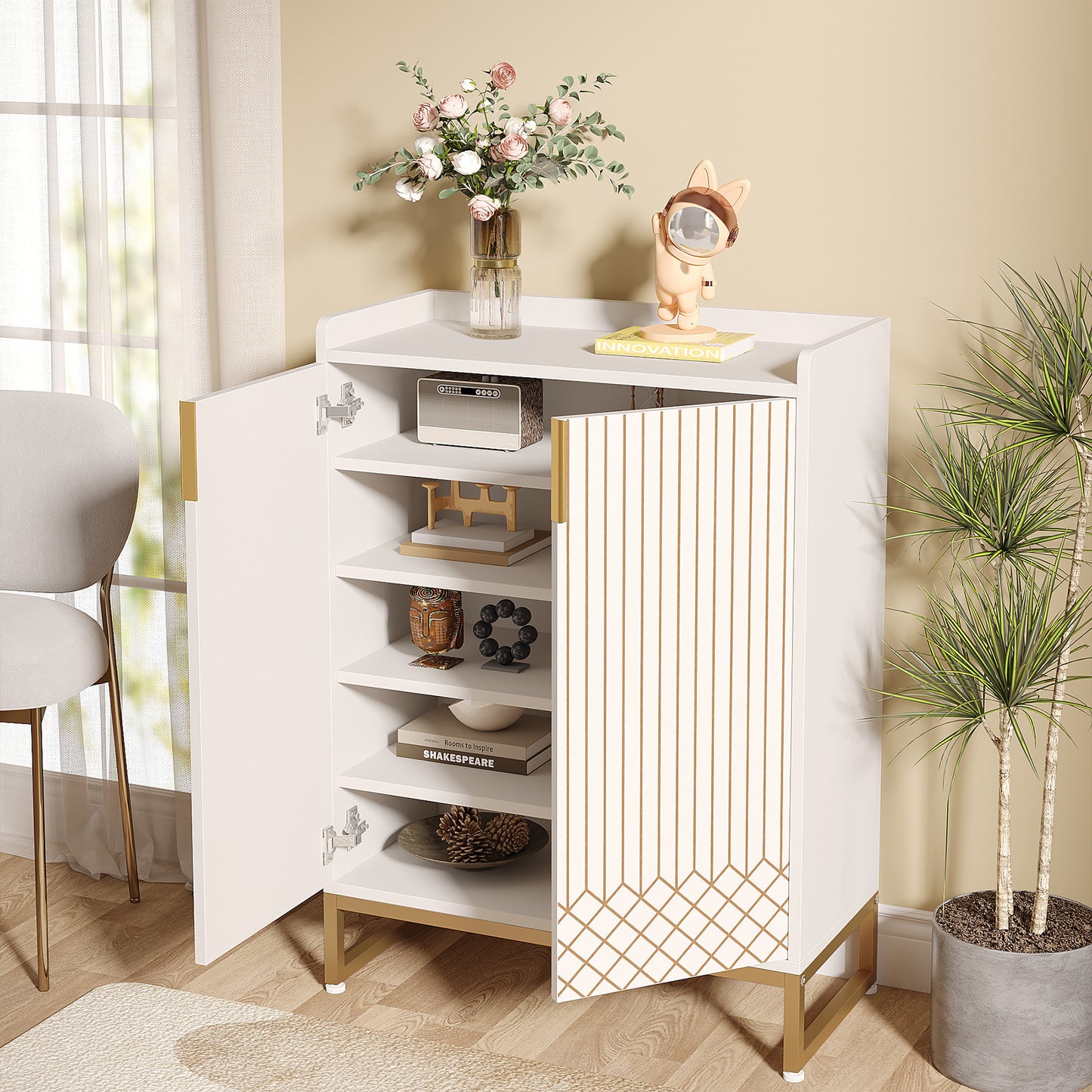 Dollcini Otthon Modern Fehér Komód Arany Geometrikus Mintával