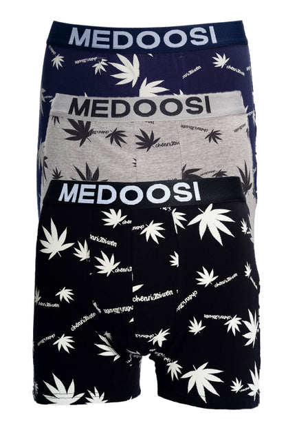 Dollcini Légáteresztő Pamut Férfi Boxeralsó - 95% Pamut, Levélmintás, 3 darabos szett