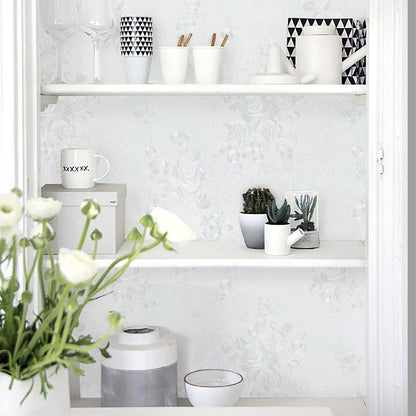 Dollcini Otthon Öntapadós Tapéta – Fehér Virágos Texturált, Dombornyomott